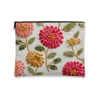 Vintage Floral Cosmetic Bag, Red Flowers Embroidered Canvas Zipper Pouch for Women, Portable Small Makeup Travel Organizer, Spring Festival Gift Skincare Toiletry Bag, Red, 7x9 Inch, Flowers