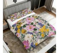 Vintage Floral Coverless Duvet Super King, Reversible Patterned Design, Colorful Flower Quilt & 1 Pillow Case for Bedroom Decor, 10.5 Tog Soft Microfibre Comforter Washable, All Seasons #y395