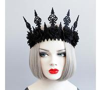 Vintage Floral Crown Headbands Gothic Black Rose Queen Hair Band Halloween Christmas Garland Headpiece Bridal Flower Hair Wreath Tiara Headband for Women Girls Cosplay Wedding Party Photography