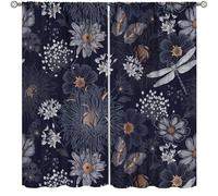 Vintage Floral Curtains,Bohemian Gothic Black Flower Butterfly Spring Aesthetic Home Decor Drapes for Bedroom Living Room Kitchen Window Treatment 2 Panels Set Total Size 42" W X 45" L Inch
