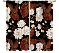 Vintage Floral Curtains,Bohemian Gothic Red Leaf Flowers Aesthetic Art Print Home Decor Drapes for Bedroom Living Room Kitchen Window Treatment 2 Panels Set Total Size 63" W X 72" L Inch