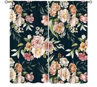 Vintage Floral Curtains,Bohemian Pink Rose Flower Plant Aesthetic Print Drapes for Bedroom Living Room Kitchen Window Treatment 2 Panels Set Total Size 42" W X 45" L Inch