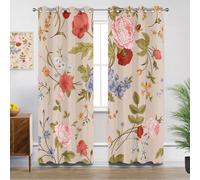 Vintage Floral Curtains - Botanical Shabby Chic Flower Nostalgic Bedroom Curtain Eyelet Blackout Thermal Insulated, Small Window Curtains for Living Room, W46 X D72, 2 Panels Drapes Home Decor