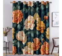 Vintage Floral Curtains for Bedroom Living Room, Peony Flwoers Blackout Curtains Eyelet 90 Drop - Thermal Patterned Window Drapes Home Decor 46x90 Inch 2 Panels K2