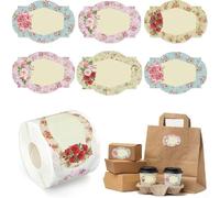 Vintage Floral Decals, 250 Pcs Roll of Retro Flower Stickers on Coated Paper, for Scrapbooking, Wrapping and Home Decor