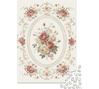 Vintage Floral Design 1000 Pieces Durable Chipboard Classic Rose Pattern Style Jigsaw for Kids 12+ Easy Grip Pieces Stocking Filler 52x38cm/1000pcs