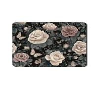 Vintage Floral Dish Drying Mats For Kitchen Counter, Black Rose Absorbent Rubber Dish Drainer Mat, Classic PU Leather Pad For Kitchen Coffee Bar 12x20 Inch