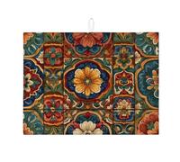 Vintage Floral Dish Drying Mats For Kitchen Counter, Colorful Absorbent Dish Drainer Rack Mat, Decorative Microfiber Drying Pad For Kitchen Counter Coffee Bar Protector 18x24 Inch