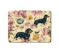 Vintage Floral Dish Drying Mats For Kitchen Counter, Dachshund Dog Pattern Absorbent Rubber Dish Drainer Rack Mat, Spring PU Leather Drying Pad For Kitchen Counter Decor 18x24 Inch