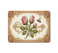 Vintage Floral Dish Drying Mats for Kitchen, Elegant Peach Rose Absorbent Rubber Dish Drainer Mat, Spring Decorative Pu Leather Drying Pad 18x24 Inch