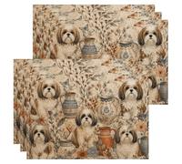 Vintage Floral Dog Placemats, Rustic Country Style Place Mats for Dining Table, Autumn Decorative Non-Slip Washable Indoor Outdoor Kitchen Party Placemat Set of 6
