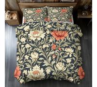 Vintage Floral Double Duvet Cover Sets, William Morris Bedding Sets Double-Sided Printing, Soft Microfiber Quilt Cover With Zip Fastening + 2 Pillowcase, 200x200 M19