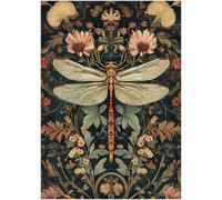 Vintage Floral Dragonfly Jigsaw Puzzle 1000 Pieces for Adults - Floral Puzzle Gift for Dragonfly Lovers - 1000pc Heritage Victorian Design Decor Puzzles (50x70cm / 19.685"x27.559")