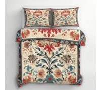 Vintage Floral Duvet Cover Emperor Bedding Set, Boho Bohemian Ethnic Flower Pattern, Reversible Design Bedroom Decor Bed Quilt Cover with 2 Pillowcases, Microfiber, Zip - SMK10818