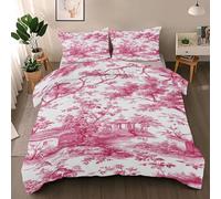 Vintage Floral Duvet Cover Set, Pavilion Reversible Bedding Set, Sketch Pink Polycotton 3 pcs Lightweight Premium Quilt Cover Set for All Seasons With Zipper (Classical, Single)