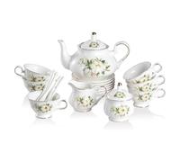 Vintage Floral Embossed Gold Teapot Cup and Saucer Set Tea Service for 6 People Including Teapot(Color01)