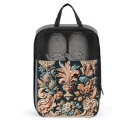 Vintage Floral Engraving Shoe Bags Foldable Breathable Portable Shoe Puches Organizer Stylish Expandable Packing Travel Shoes Bags for Sneakers Gym Luggage Closet