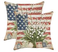 Vintage Floral Flag Throw Pillow Covers Set of 2, Red White Blue Lily of The Valley Cushion Cases, Rustic Patriotic Home Decor for Sofa Couch Bedding 24x24 Inch