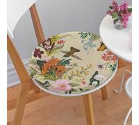 Vintage Floral Flower Bird Butterfly Pattern Round Seat Cushions Memory Foam Liner Chair Pad Soft Comfortable Chair Car Seat Cushion with Removable Cover for Kitchen Office Patio Dinning Desk Chair