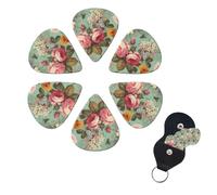 Vintage Floral Flowers Print Guitar Picks 6 Pack Guitar Plectrums with Pick Holders Bass Picks For Acoustic Guitar Bass Electric Ukulele Includes 0.46mm, 0.71mm, 0.96mm