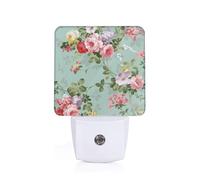 Vintage Floral Flowers Printed Led Night Light Plug in Wall with Dusk to Dawn Sensor Plug in Night Light for Hallway,Bathroom,Bedroom,Kitchen,Stairs,Acrylic Energy Efficient Night Lamp