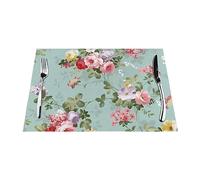 Vintage Floral Flowers Printed Placemats PVC Table Mats Heat Resistant Place Mats Washable Table pad For Kitchen Dining Table - 18 X 12 in 1 PCS