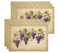 Vintage Floral Grapes Placemats, Violet Botanical Place Mats for Dining Table, Spring Summer Non-Slip Washable Indoor Outdoor Kitchen Party Decorative Placemat Set of 6