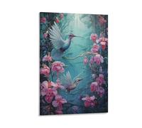 Vintage Floral Hummingbird Printed Canvas Posters Pink Flower Beautiful Birds Wall Decor for Living Rooms Bedroom Wall Art Artwork