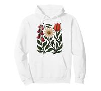 Vintage Floral Illustration Foxglove Daisy Tulip Design Pullover Hoodie