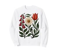 Vintage Floral Illustration Foxglove Daisy Tulip Design Sweatshirt