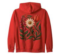 Vintage Floral Illustration Foxglove Daisy Tulip Design Zip Hoodie