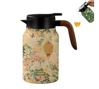Vintage Floral Insulated Tea Pot, 1500mL Stainless Steel Teapot with Infuser, Double-Walled Thermal Carafe for Hot Drinks, Pink Tea Kettle with Wooden Handle for Kitchen and Office (B)