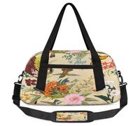 Vintage Floral Kids Overnight Duffle Bags for Girls Boys, Bird Butterfly Lightweight Sports Gym Bag for Kids,Small Overnight Weekender Carry on Travel Bags Dance Bag, Vintage Floral, 18.5L x 7.8W x