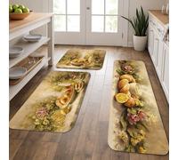 Vintage Floral Kitchen Mat Set, Art Soft Cushioned Rugs, Non Slip Comfort Floor Mats for Kitchen Sinks and Dining Room, Washable Decorative Mats 3Pcs
