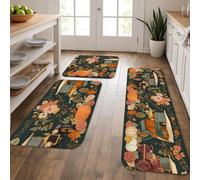 Vintage Floral Kitchen Mats for Floor, Autumn Carriage Design Soft Mats, Cushioned Comfort Washable Non Slip Decor Rugs for Kitchen Sinks Laundryroom Bathroom 3Pcs