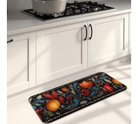 Vintage Floral Kitchen Mats for Floor, Black Fruits Elegant Soft Mats, Cushioned Comfort Washable Non Slip Decor Rugs for Kitchen Sinks Laundry Room Bathroom 16x47 Inch