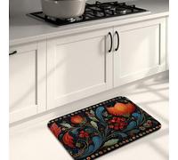 Vintage Floral Kitchen Mats for Floor, Black Fruits Elegant Soft Mats, Cushioned Comfort Washable Non Slip Decor Rugs for Kitchen Sinks Laundry Room Bathroom 16x24 Inch