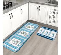 Vintage Floral Kitchen Mats for Floor, Blue Flowers Charming Rustic Soft Mats, Cushioned Comfort Washable Non Slip Decor Rugs for Kitchen Sinks Laundryroom Bathroom 2PCS
