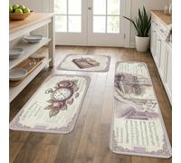 Vintage Floral Kitchen Mats for Floor, Elegant Rose and Clock Design Soft Mats, Spring Washable Cushioned Decor Rugs for Kitchen Sinks Laundryroom Bathroom 3pcs