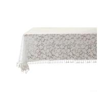 Vintage Floral Lace Tablecloth for Dining Tables, 140 x 100 cm White Cotton-Polyester Blend with Hollowed-Out Design, Easy-Care & Wrinkle-Resistant Kitchen and Living Room Decor(A)