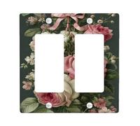 Vintage Floral Light Switch Cover Plate/Outlet Covers, Peach Roses on Dark Green Background, Thermoplastic Wall Plates, Standard Size Double Rocker