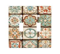 Vintage Floral Light Switch Cover Plates/Outlet Covers, Aqua Blue Decorative Patterns for Home Decor, Thermoplastic Wall Plates, Standard Size Double Toggle