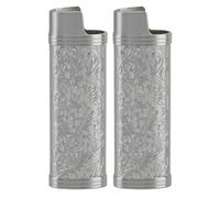 Vintage Floral Lighter Case Cover Metal Holder Pattern Derived From The Chinese Tang Dynasty's Flower And Plant Forms 2Pcs (Gris)