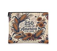 Vintage Floral Makeup Bag, 250th Years Celebration Cosmetic Travel Pouch for Women, Portable Canvas Zipper Organizer, Fall Holiday Toiletry Bag, Beige, 7x9 Inch, America