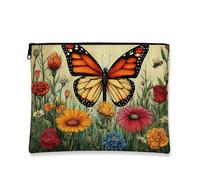 Vintage Floral Makeup Bag, Butterfly Garden Cosmetic Travel Pouch for Women, Portable Small Canvas Zipper Organizer, Spring Festival Gift Toiletry Bag, Orange, 7x9 Inch, Butterfly