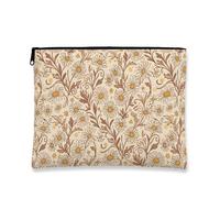 Vintage Floral Makeup Bag, Chrysanthemum Pattern Cosmetic Travel Pouch for Women, Portable Canvas Zipper Organizer, Spring Skincare Toiletry Bag, Beige, 7x9 Inch, Chrysanthemum