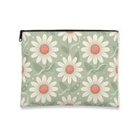 Vintage Floral Makeup Bag, Chrysanthemum Pattern Cosmetic Travel Pouch for Women, Portable Canvas Zipper Organizer, Spring Skincare Toiletry Bag, Green, 7x9 Inch, Chrysanthemum