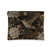 Vintage Floral Makeup Bag, Elegant Hummingbird and Pearl Pattern Cosmetic Travel Pouch for Women, Portable Small Zipper Organizer, Spring Festival Skincare Bag, Black, 7x9 Inch, Hummingbird