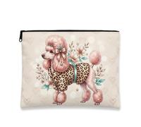 Vintage Floral Makeup Bag, Peach Poodle Cosmetic Pouch for Women, Portable Canvas Zipper Organizer, Ideal for Travel and Daily Use, Peach, 7x9 Inch, Dog