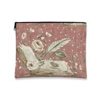 Vintage Floral Makeup Bag, Peach Roses Antique Cosmetic Travel Pouch for Women, Portable Small Canvas Zipper Organizer, Spring Skincare Toiletry Bag, Peach, 7x9 Inch, Roses